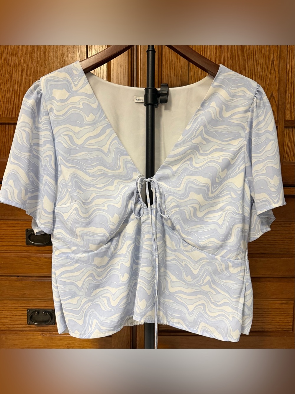 Abercrombie & Fitch Marble Swirl Tie Front Boho Blouse Smocked Flutter Sleeve